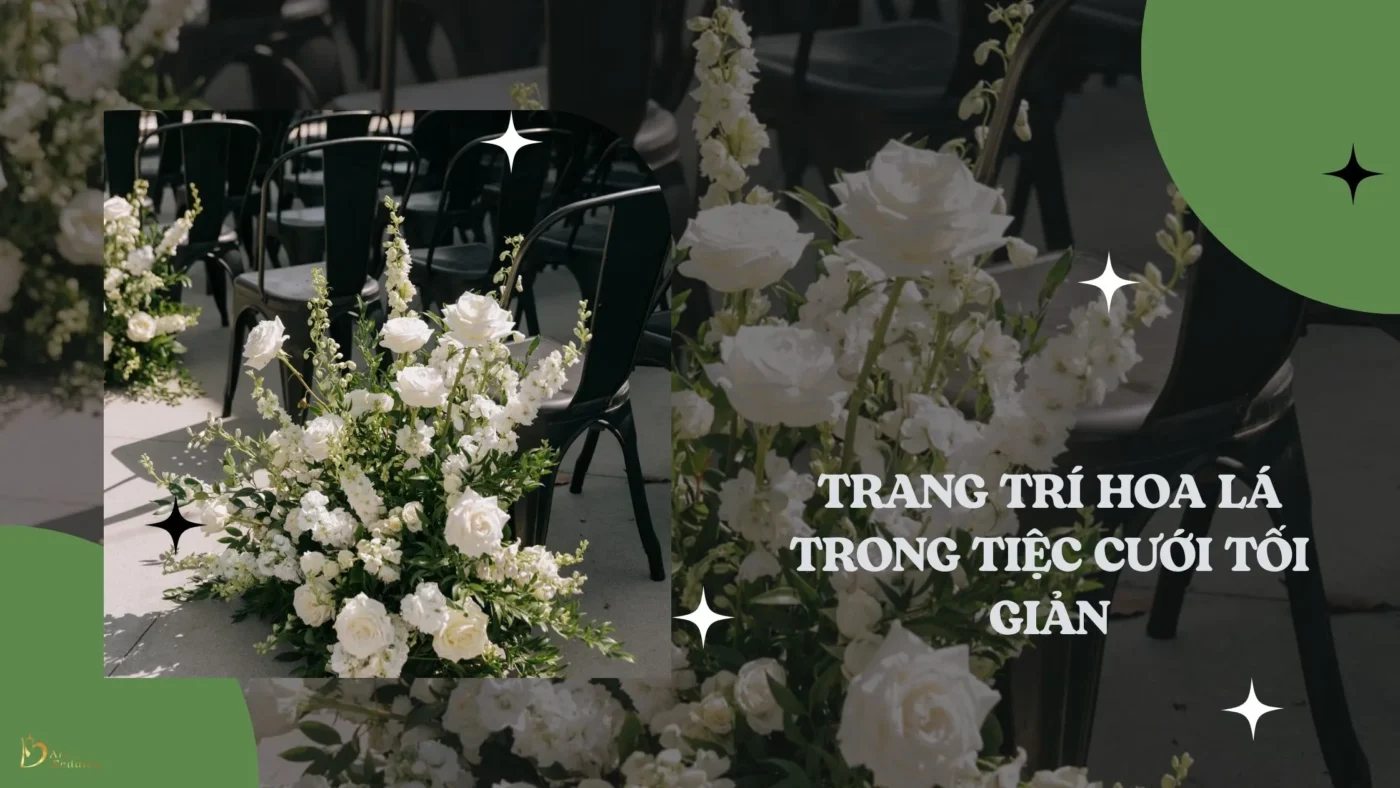 Trang trí hoa, lá trong tiệc cưới tối giản